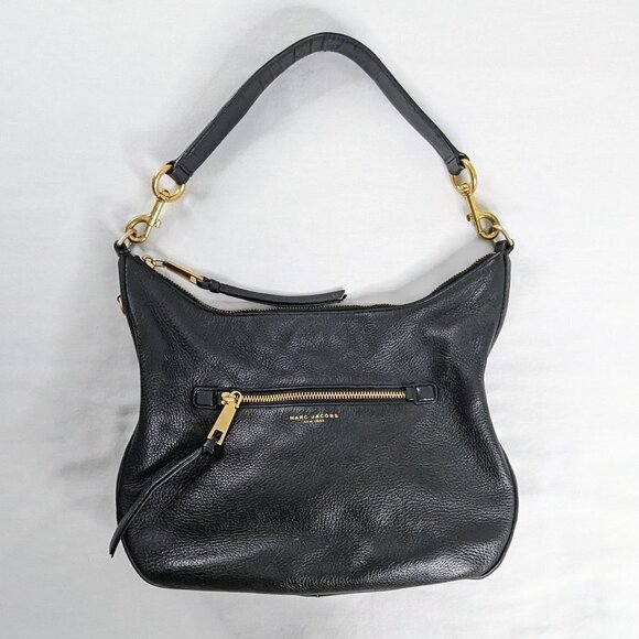 Marc Jacobs Black Pebbled Leather Gold Tone Hardware Recruit Shoulder Bag - Picture 1 of 12